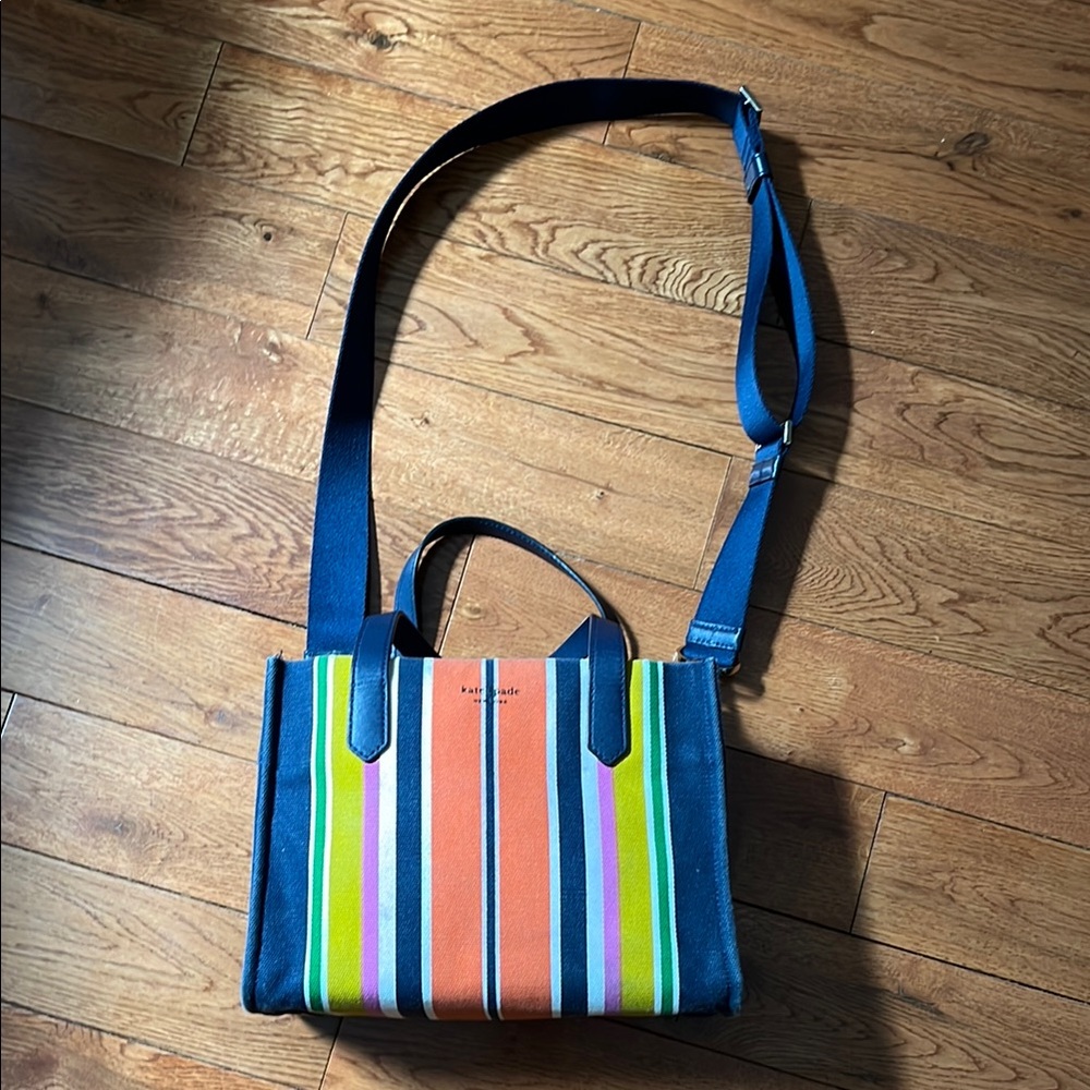 Vibrant Kate Spade Orange and Blue Striped Canvas Tote